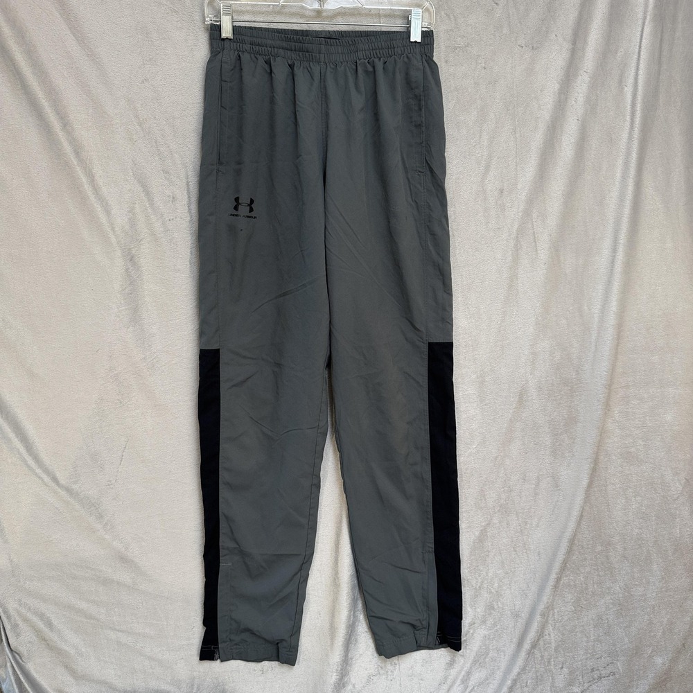 Under Armour Track Pants Mens Small Gray Black Loose Fit Athletic Warmup